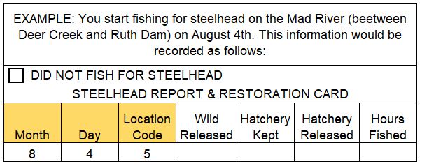 Example of the information on your Steelhed Report Card that should be filled in before you fish. 